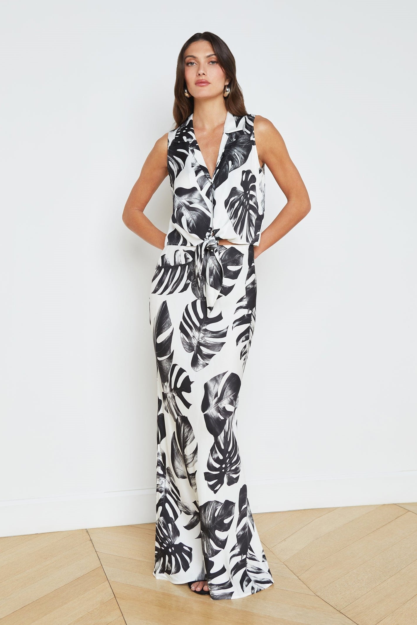 L'Agence Zeta Printed Palm Long Skirt – Très Chic