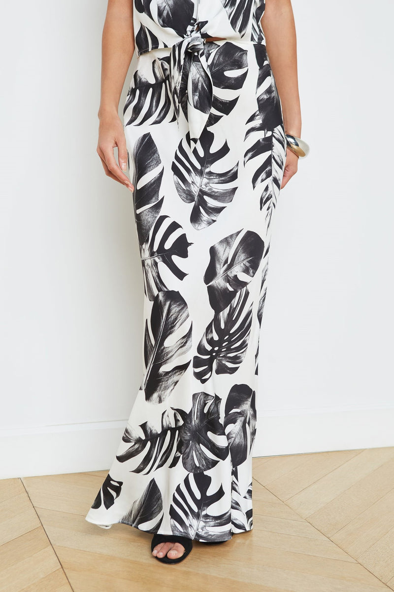 L'Agence Zeta Printed Palm Long Skirt