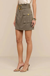 L'Agence 3474CTB-SMOL Maelis Paperbag Mini Skirt Smokey Olive