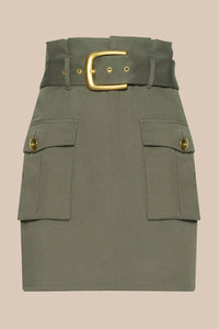 L'Agence 3474CTB-SMOL Maelis Paperbag Mini Skirt Smokey Olive