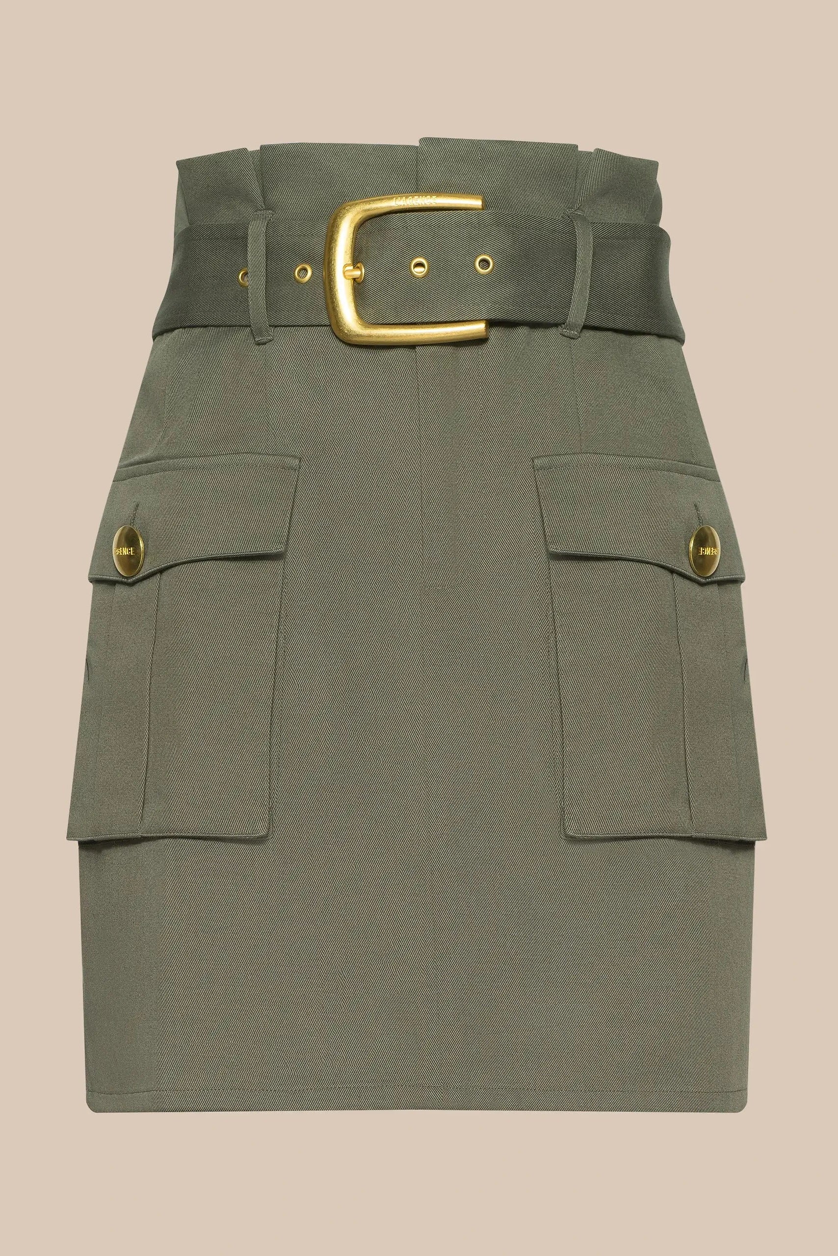 L'Agence 3474CTB-SMOL Maelis Paperbag Mini Skirt Smokey Olive