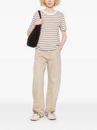 Majestic Filatures Cotton Linen Novelty Stripe S/S Crewneck Coffee Latte