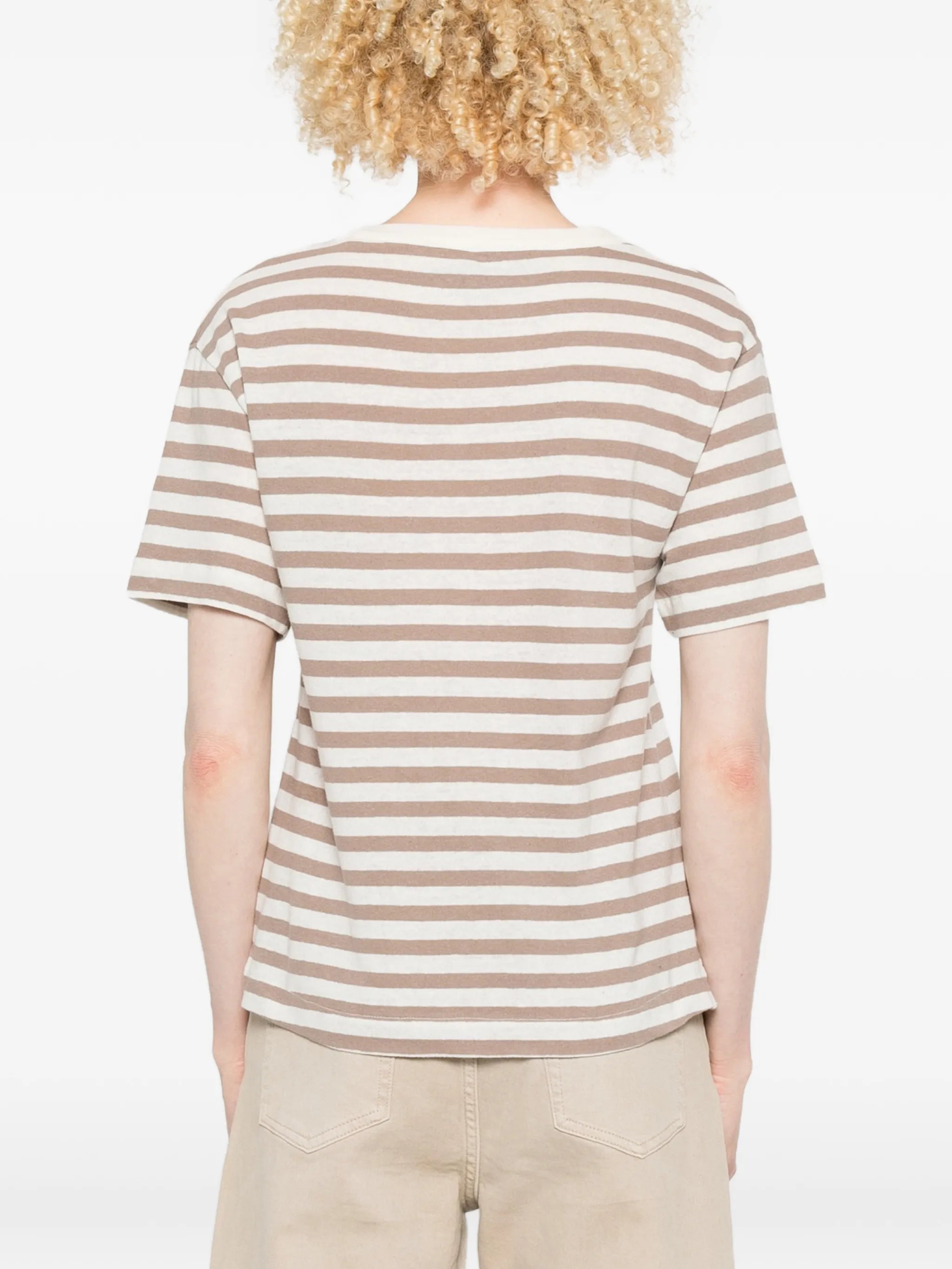 Majestic Filatures Cotton Linen Novelty Stripe S/S Crewneck Coffee Latte