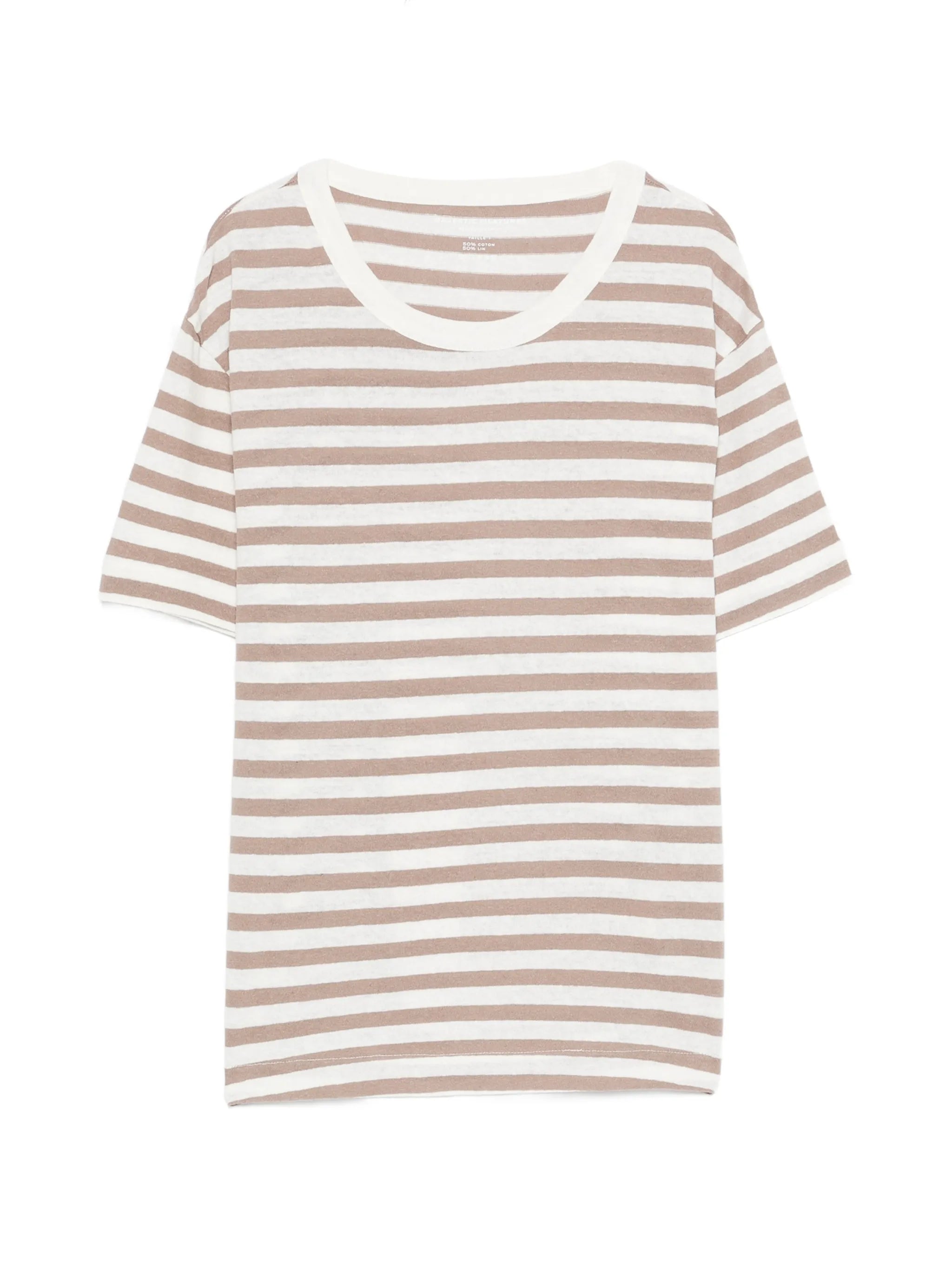 Majestic Filatures Cotton Linen Novelty Stripe S/S Crewneck Coffee Latte
