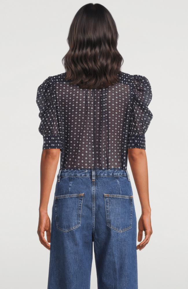 Frame The Tie Print Gillian Blouse Navy Multi