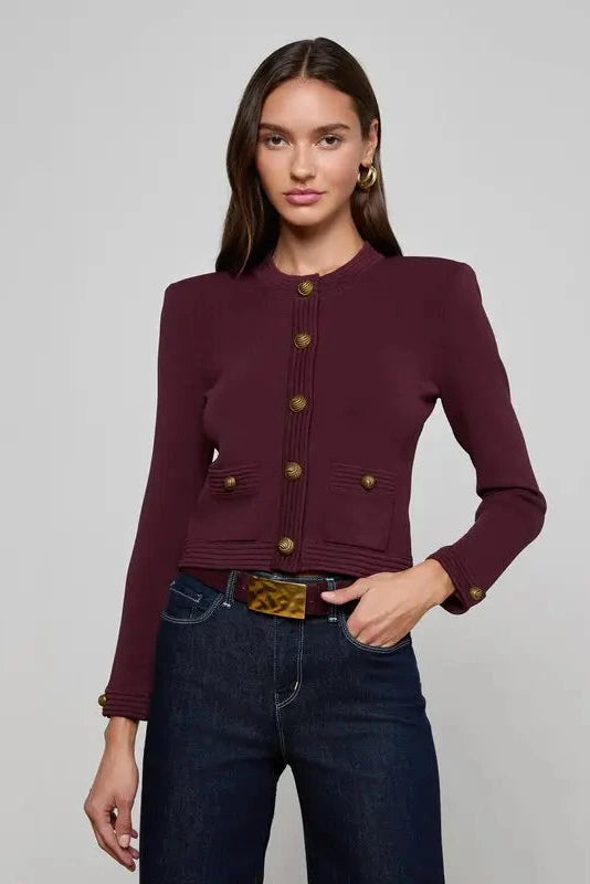 L'Agence 80161NXC2-MLBG Gilet court Patsy à col rond Malbec/Gold