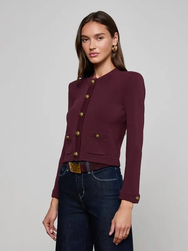 L'Agence 80161NXC2-MLBG Gilet court Patsy à col rond Malbec/Gold