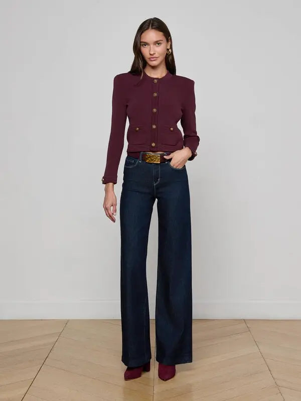 L'Agence 80161NXC2-MLBG Gilet court Patsy à col rond Malbec/Gold