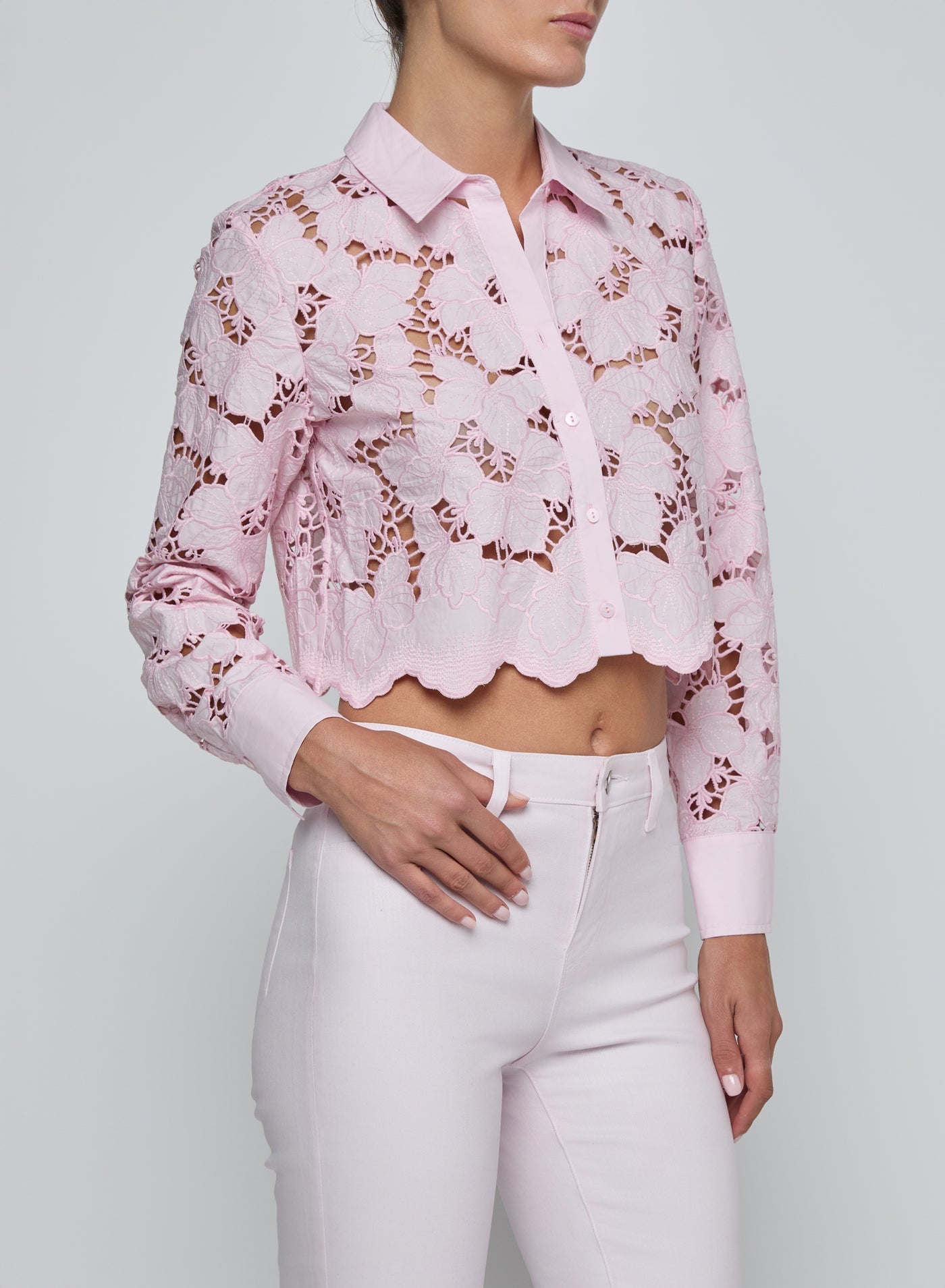 L'Agence Seychelle Cropped Pale Cameo Pink Blouse