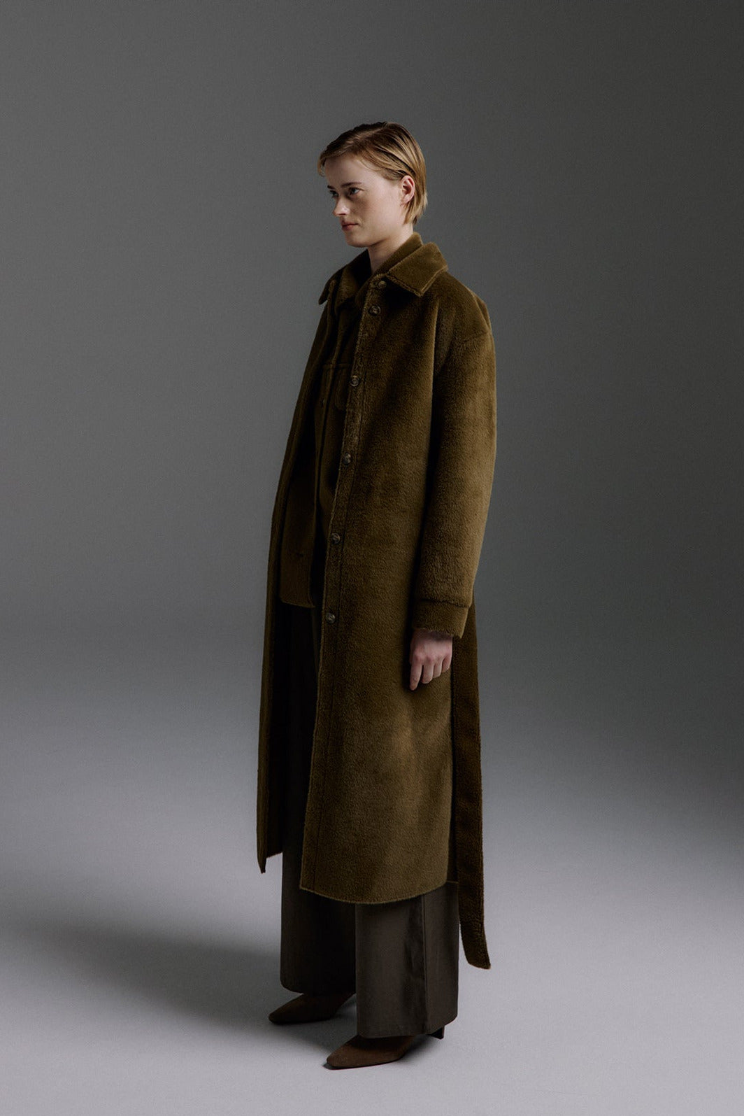 Molliolli Diane Belted Long Coat Khaki Green