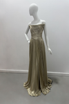 Tarik Ediz Metallic Strapless Draped Gown