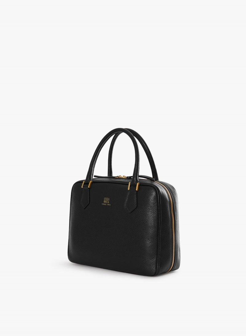 Sac Cinzia Rocca noir en cuir véritable à double fermeture éclair - noir