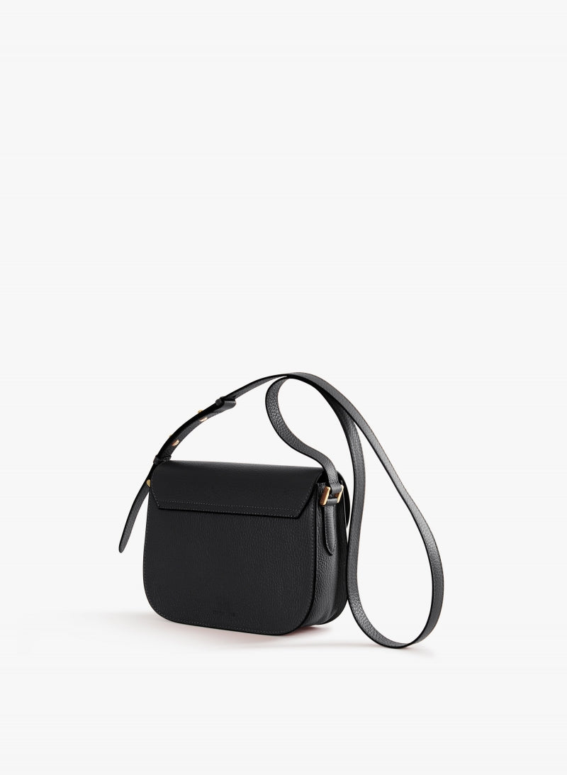 Cinzia Rocca Black Genuine Leather Shoulder Bag With Snap Closure - Black
