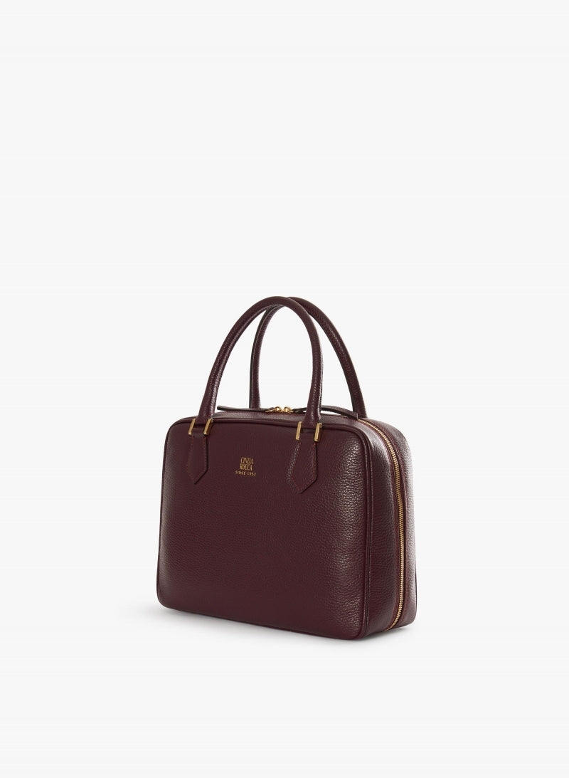 Cinzia Rocca Burgundy Genuine Leather Bag With Double Zip - Bordeaux