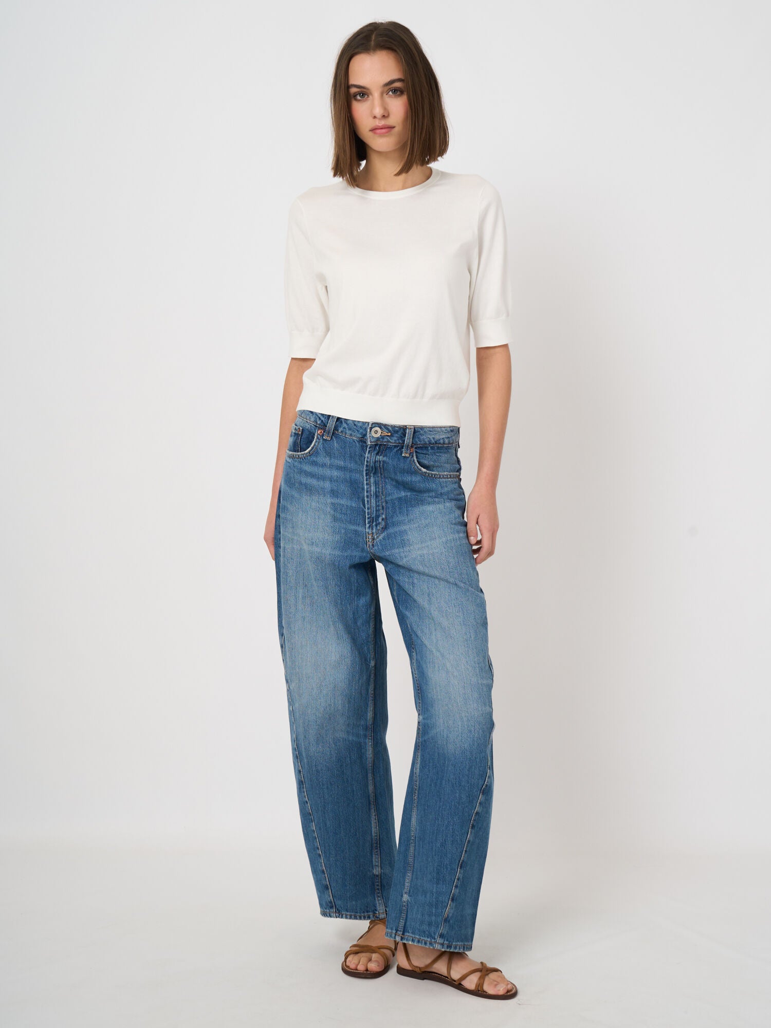 Pull à Manches Courtes en Coton Superfin Ivoire Repeat