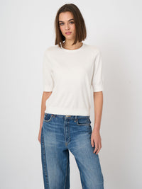 Pull à Manches Courtes en Coton Superfin Ivoire Repeat