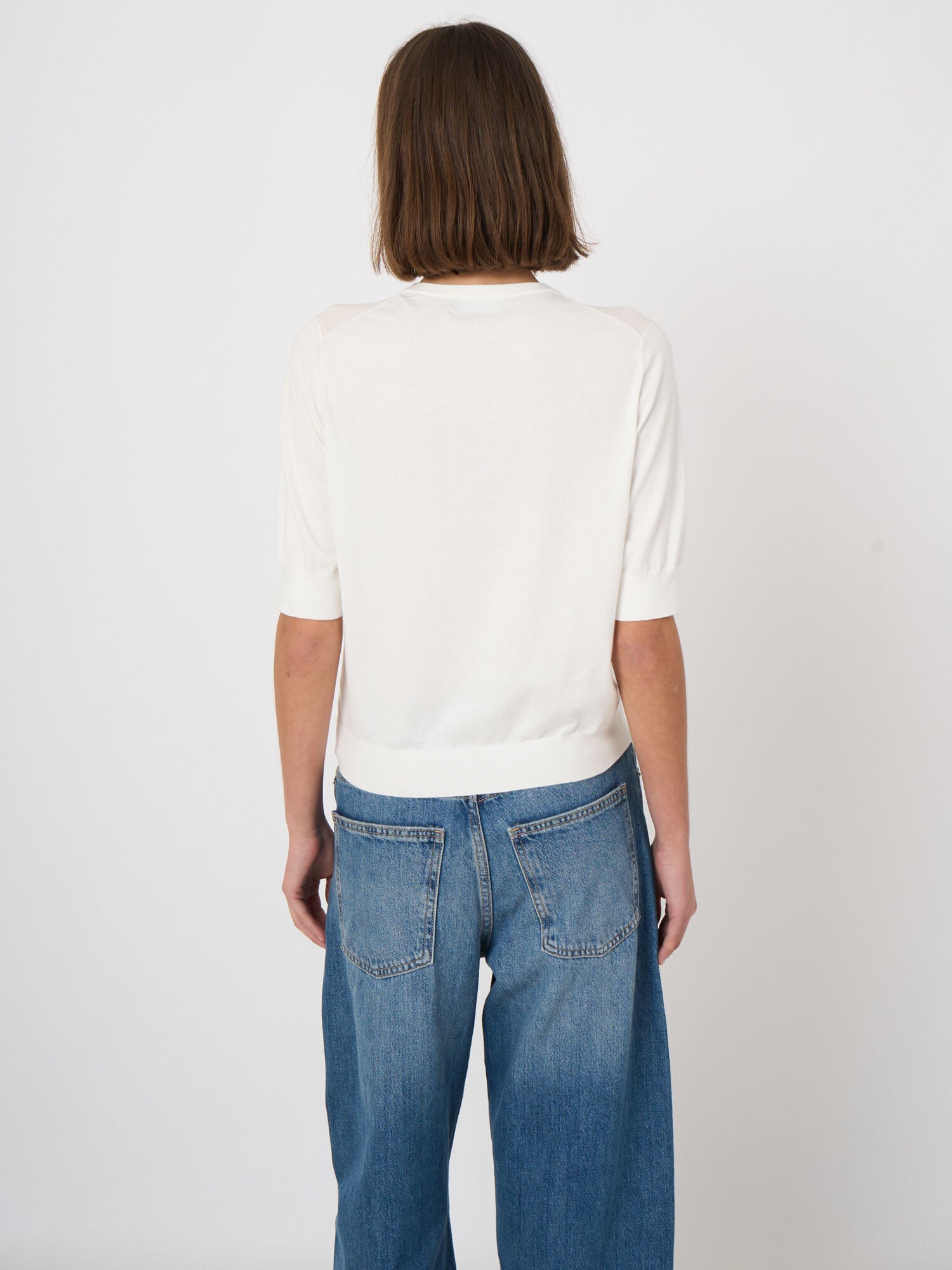 Pull à Manches Courtes en Coton Superfin Ivoire Repeat