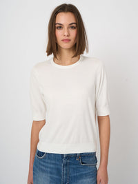 Pull à Manches Courtes en Coton Superfin Ivoire Repeat