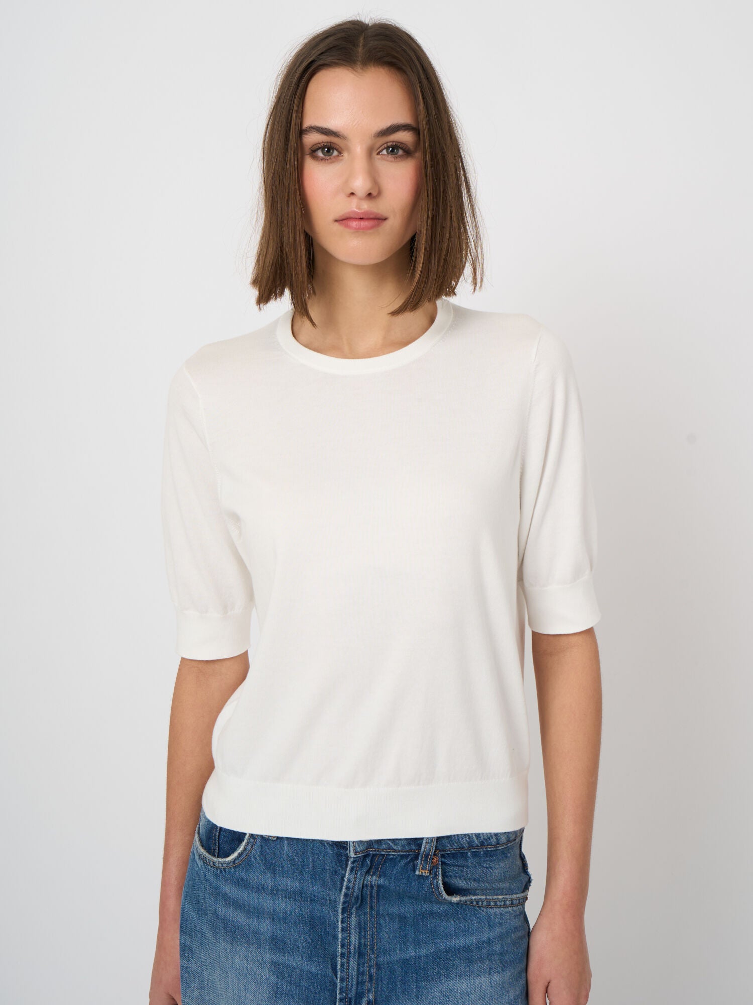 Pull à Manches Courtes en Coton Superfin Ivoire Repeat