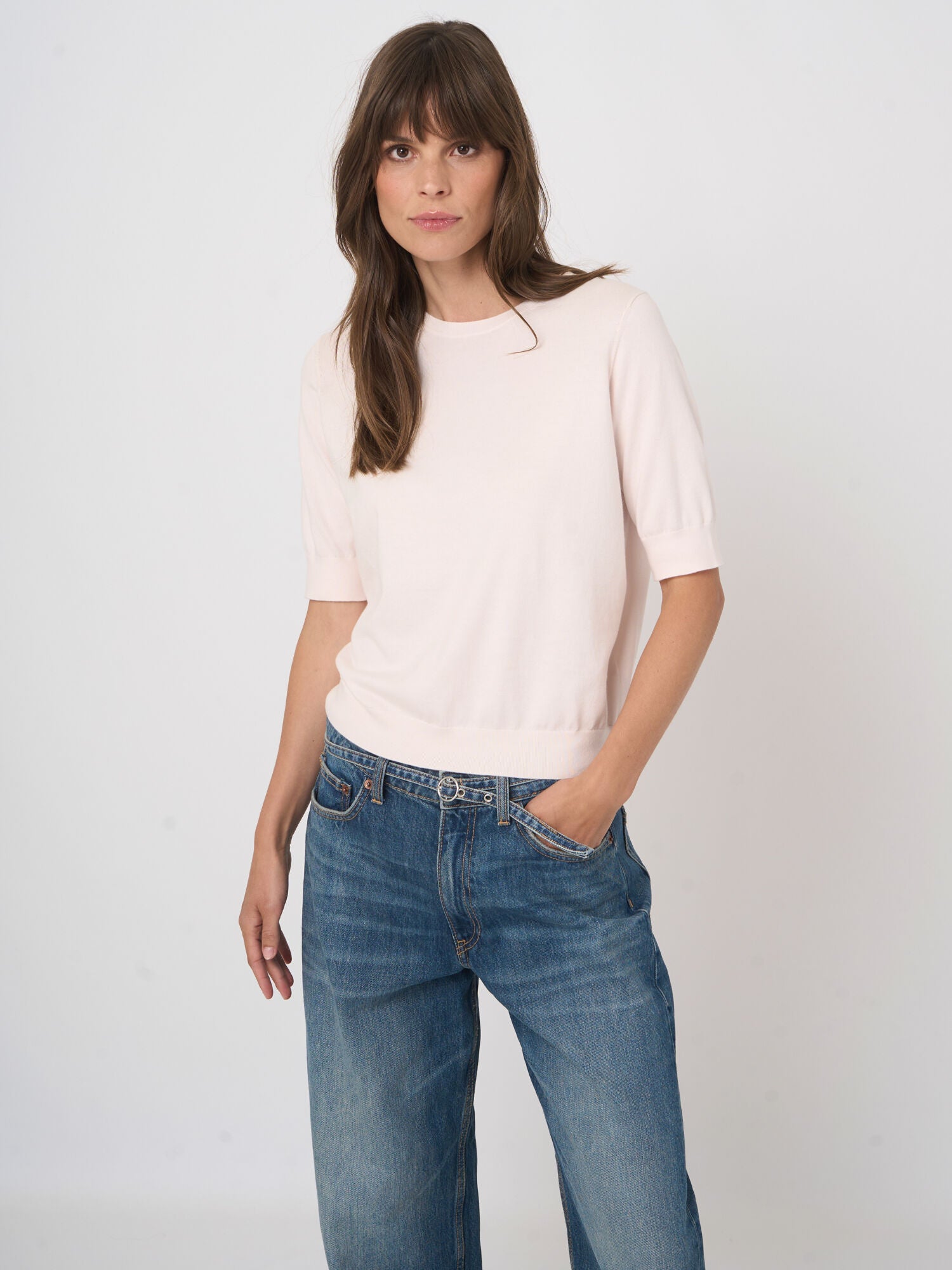 Pull à Manches Courtes en Coton Superfin Brillant Repeat