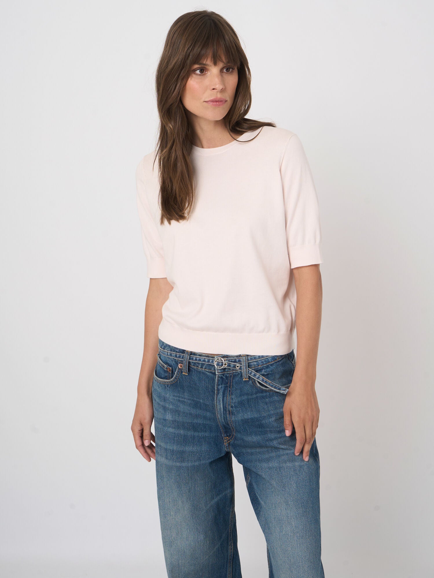 Pull à Manches Courtes en Coton Superfin Brillant Repeat