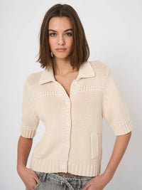 Repeat Chunky Knit Cotton-Blend Polo Cardigan