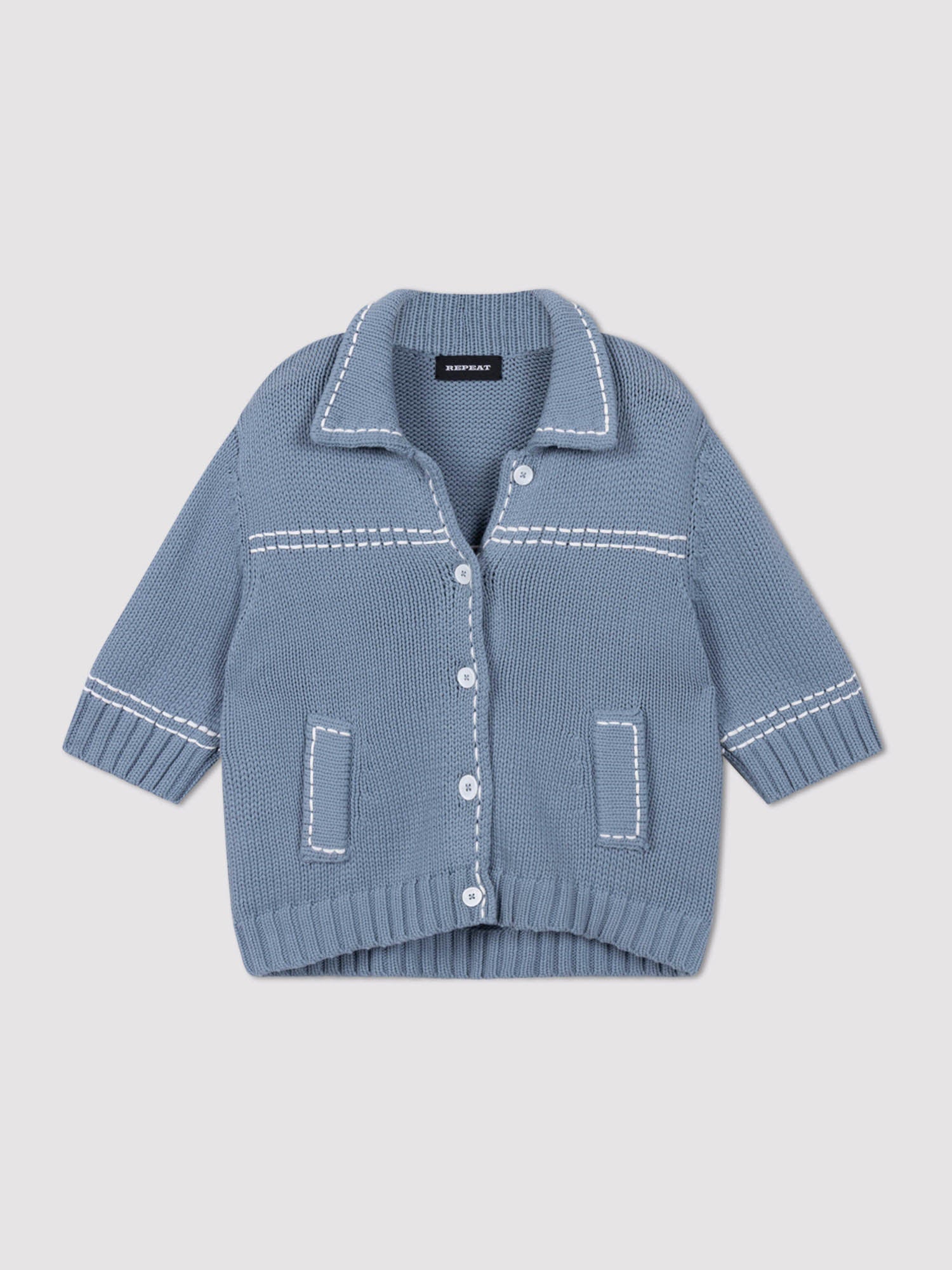Repeat Chunky Knit Cotton-Blend Polo Cardigan