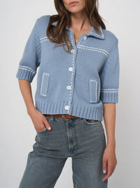 Repeat Chunky Knit Cotton-Blend Polo Cardigan