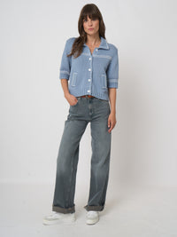 Repeat Chunky Knit Cotton-Blend Polo Cardigan