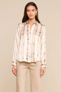L'Agence Tyler Long-Sleeve Blouse - Ecru Multi-Stud Belt Stripe