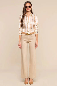 L'Agence Tyler Long-Sleeve Blouse - Ecru Multi-Stud Belt Stripe