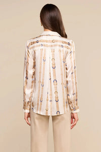 L'Agence Tyler Long-Sleeve Blouse - Ecru Multi-Stud Belt Stripe