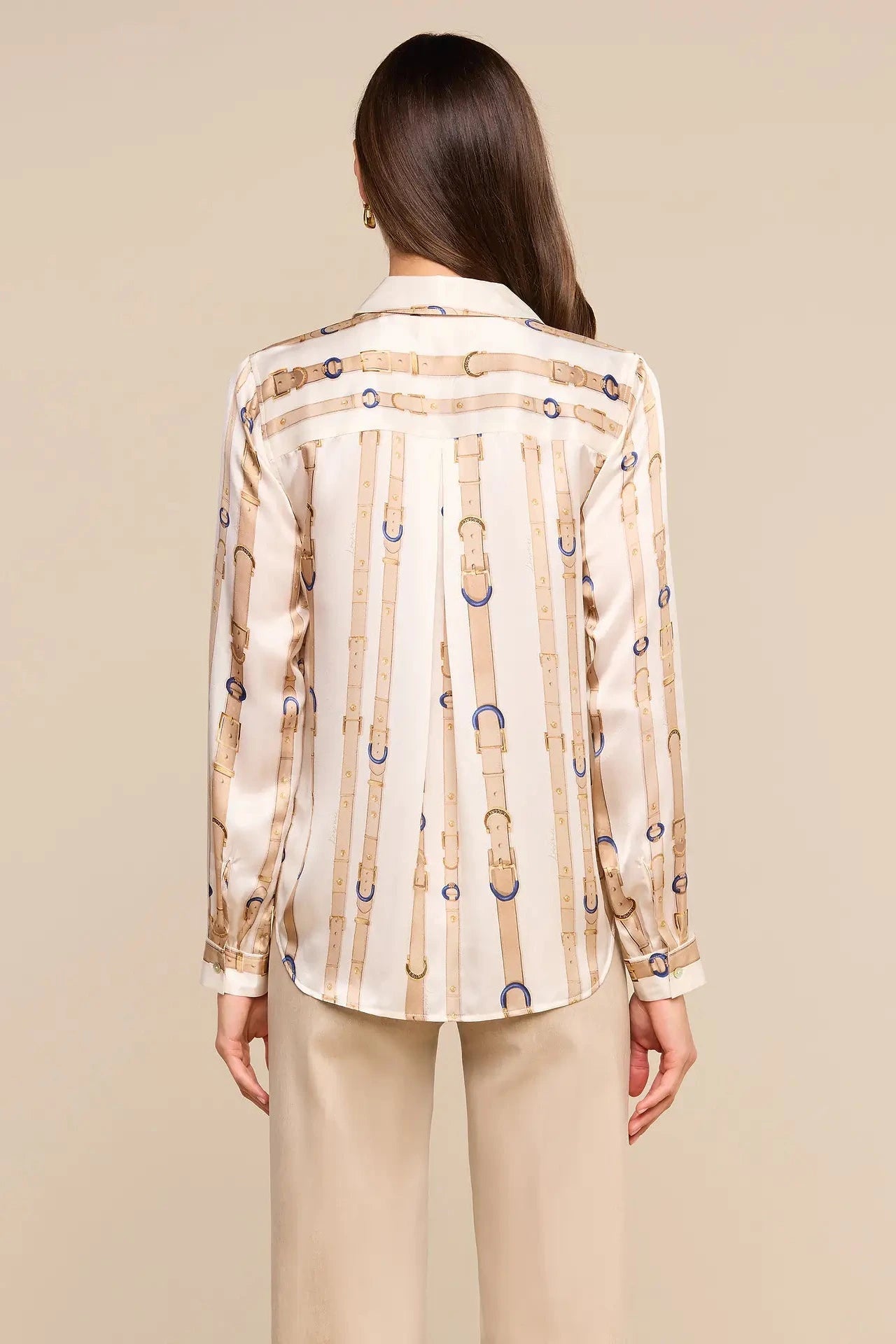 L'Agence Tyler Long-Sleeve Blouse - Ecru Multi-Stud Belt Stripe
