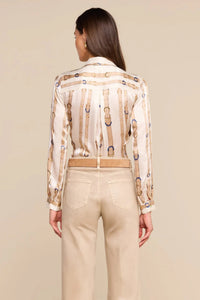 L'Agence Tyler Long-Sleeve Blouse - Ecru Multi-Stud Belt Stripe