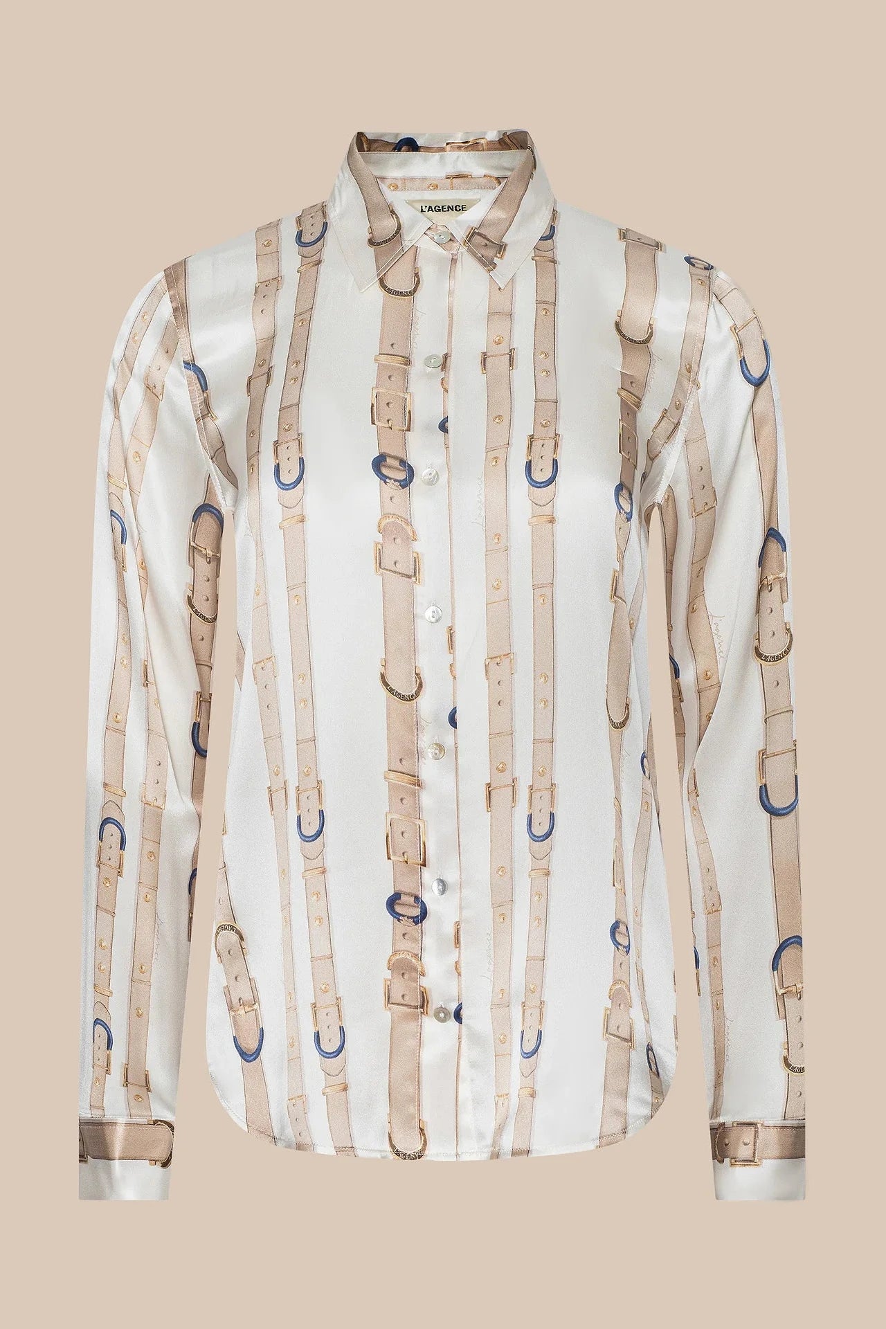 L'Agence Tyler Long-Sleeve Blouse - Ecru Multi-Stud Belt Stripe