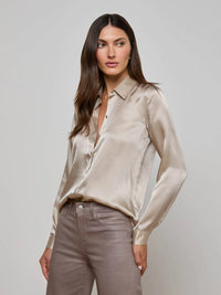 L'Agence Tyler Silk Blouse Smoke Gray