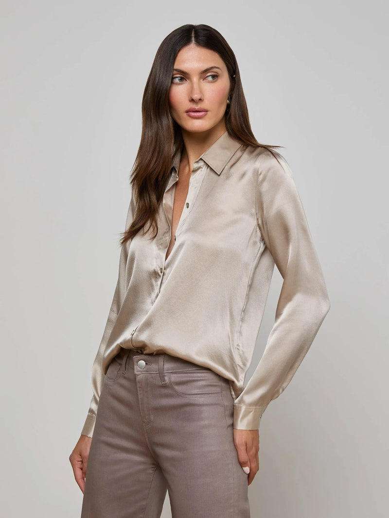 L'Agence Tyler Silk Blouse Smoke Gray