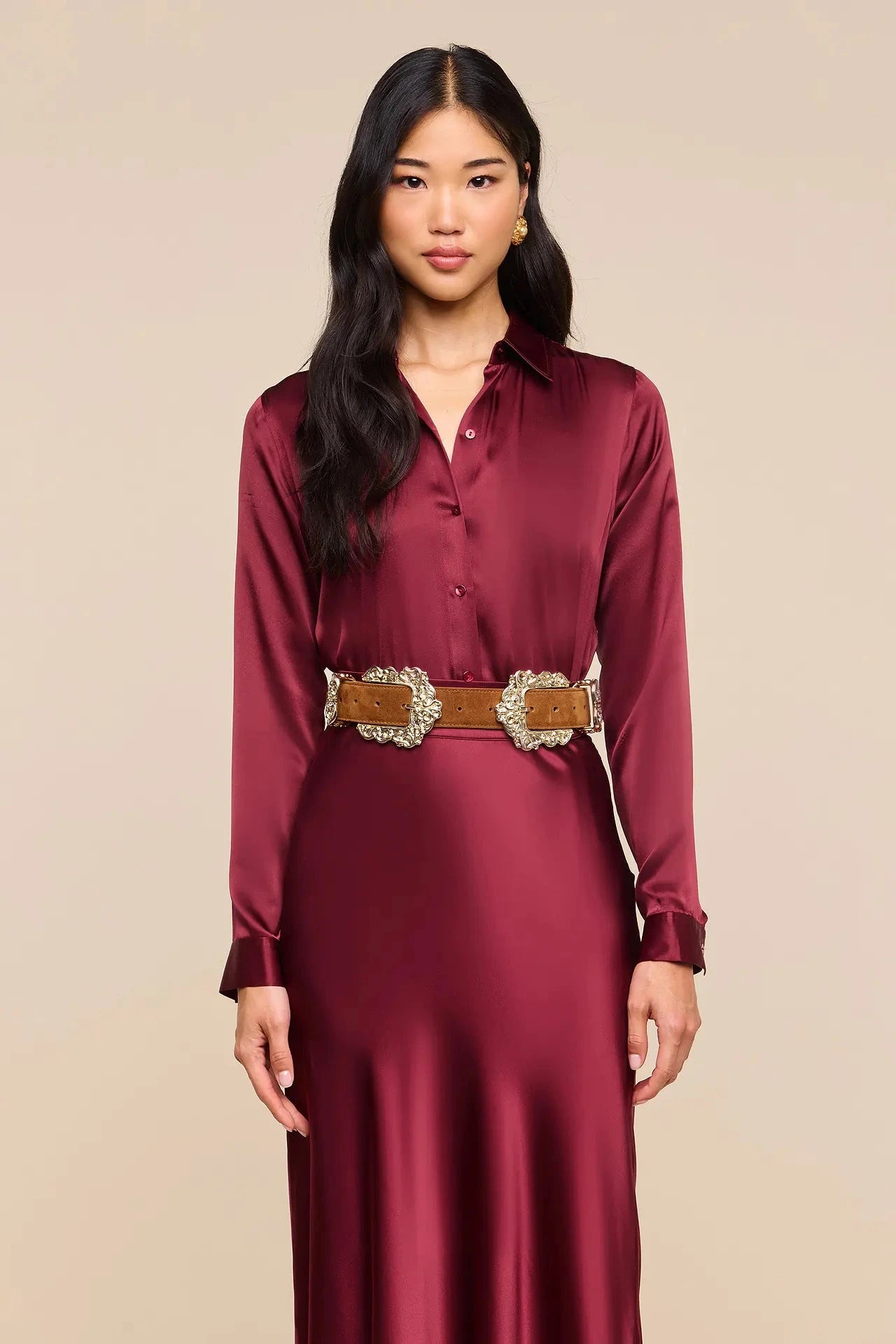 L'Agence Tyler Long-Sleeve Blouse Merlot Red