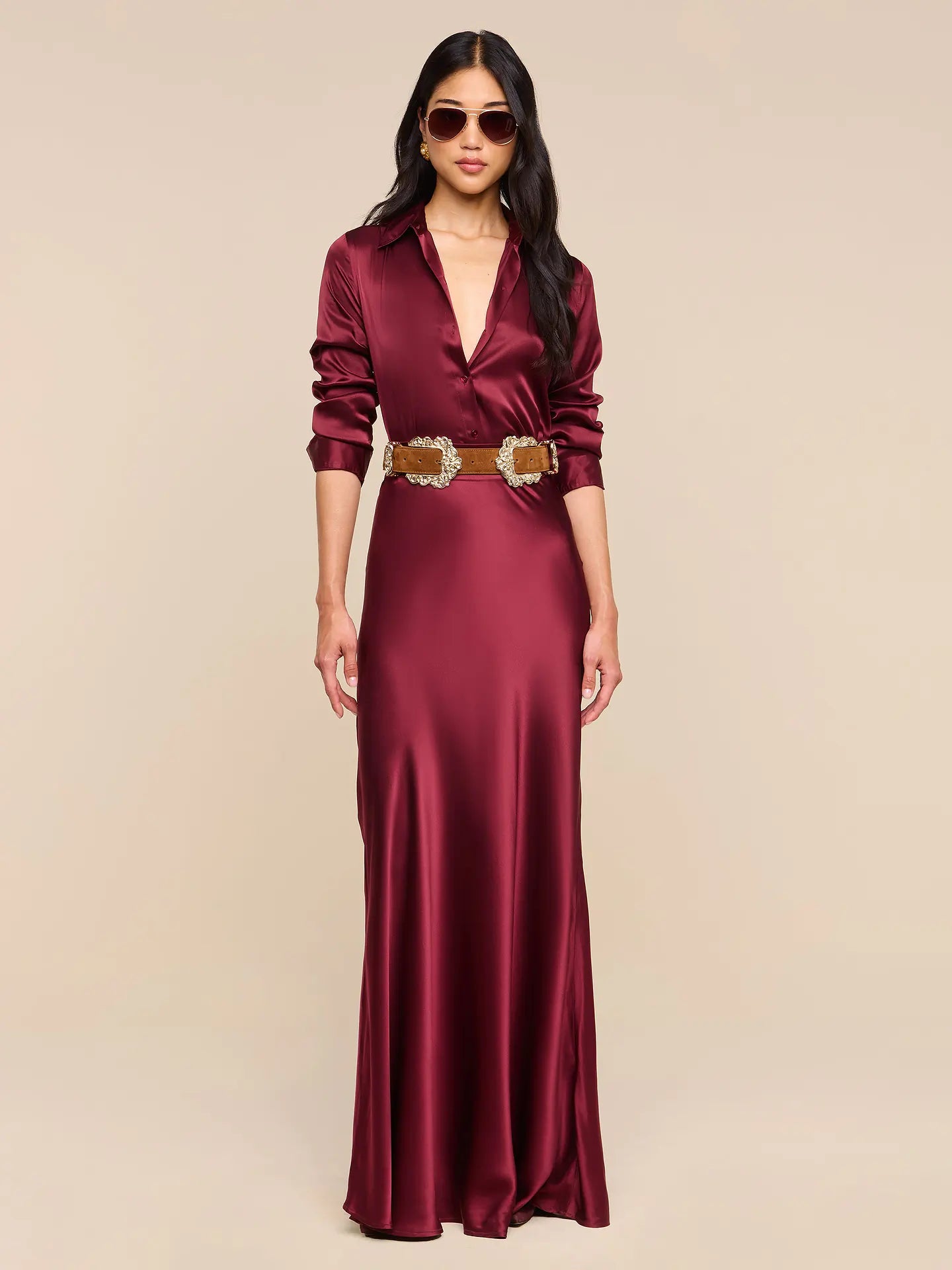 L'Agence Tyler Long-Sleeve Blouse Merlot Red