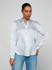 L'Agence Tyler Silk Blouse Pale Mist Blue