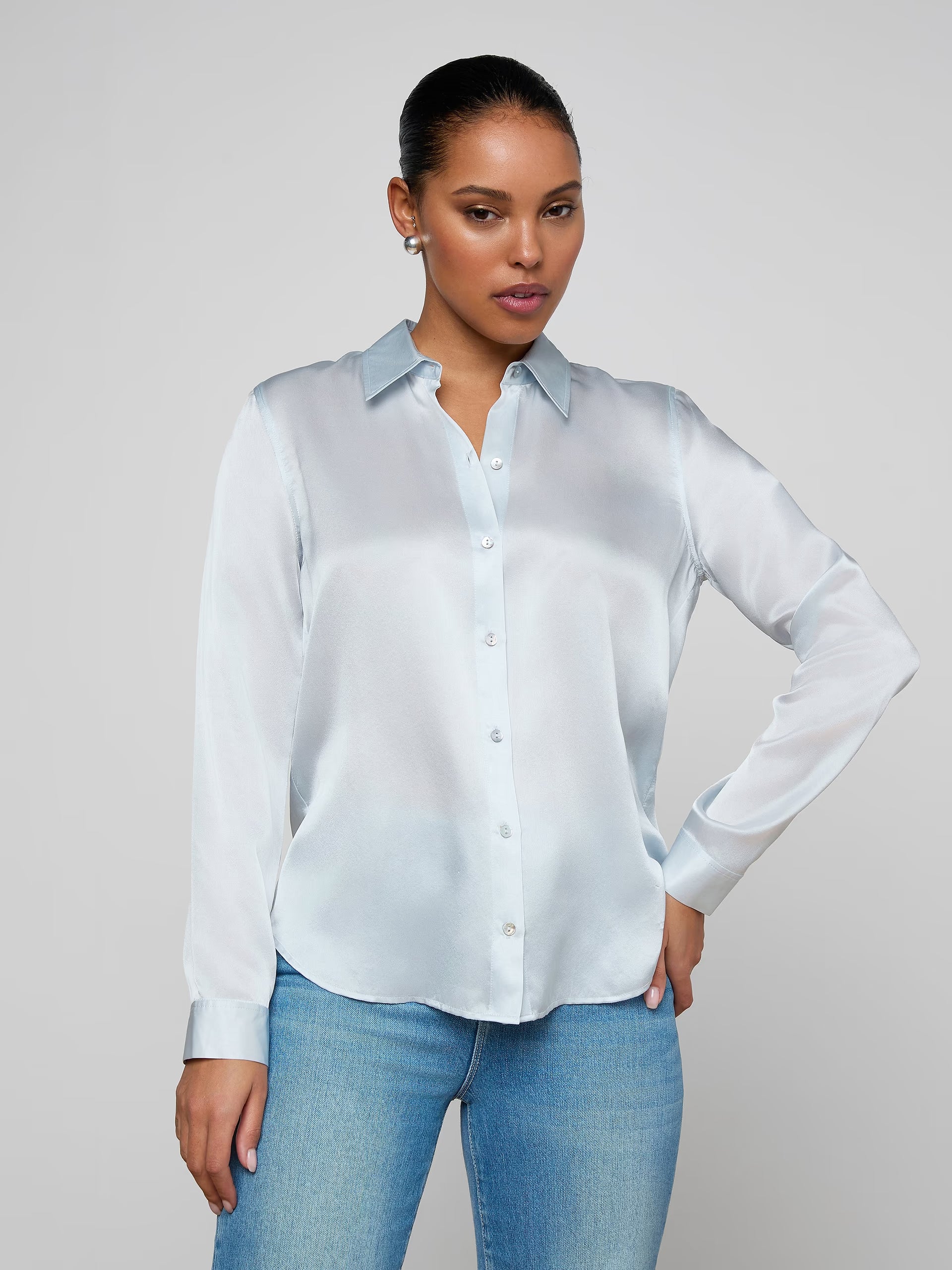 L'Agence Tyler Silk Blouse Pale Mist Blue