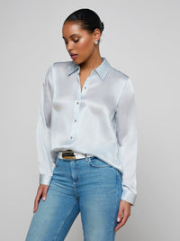 L'Agence Tyler Silk Blouse Pale Mist Blue