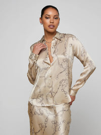 L'Agence Tyler Silk Blouse Soft Macadamia Multi Small Horsebit Chain