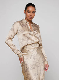 L'Agence Tyler Silk Blouse Soft Macadamia Multi Small Horsebit Chain