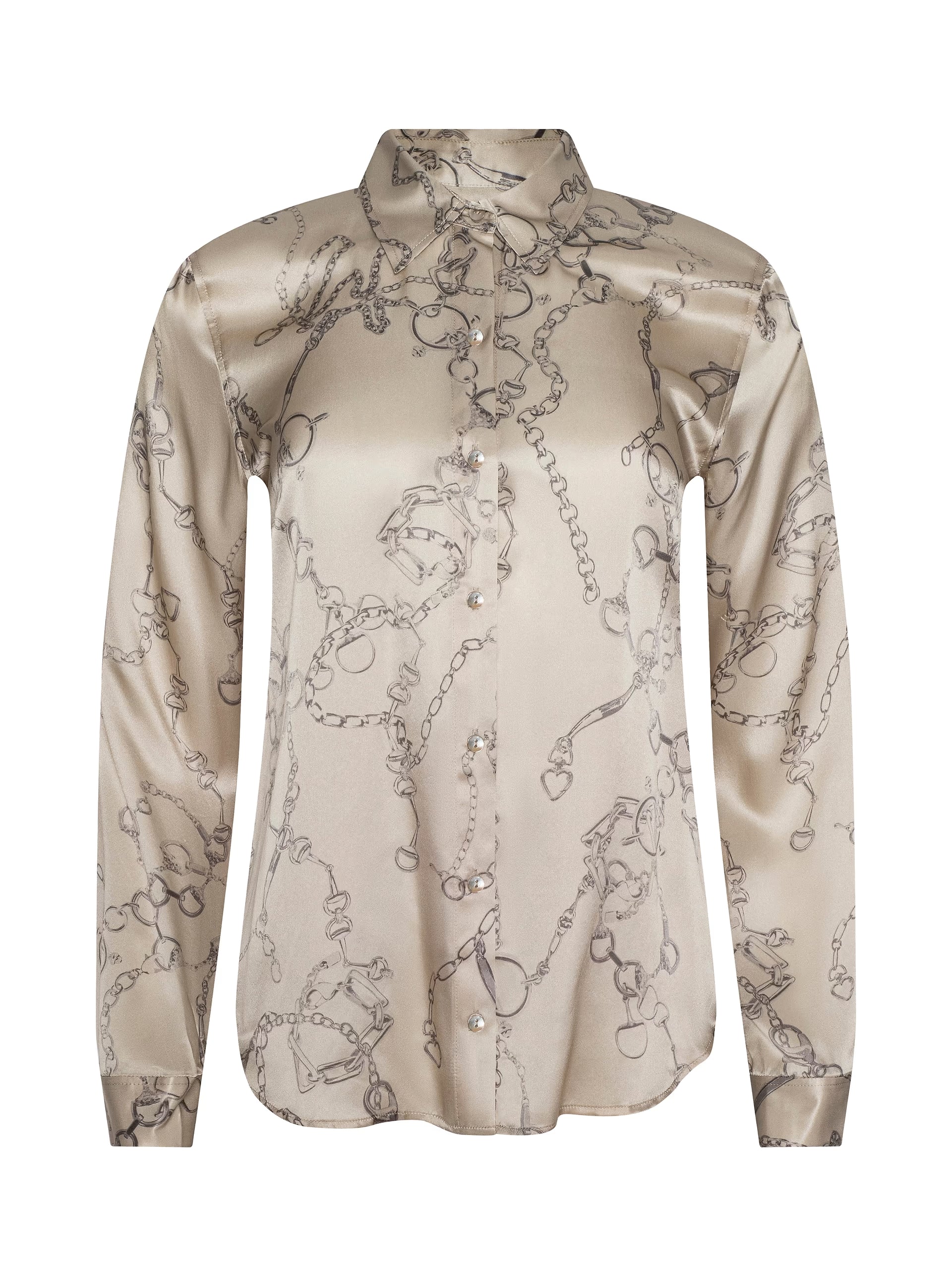 L'Agence Tyler Silk Blouse Soft Macadamia Multi Small Horsebit Chain