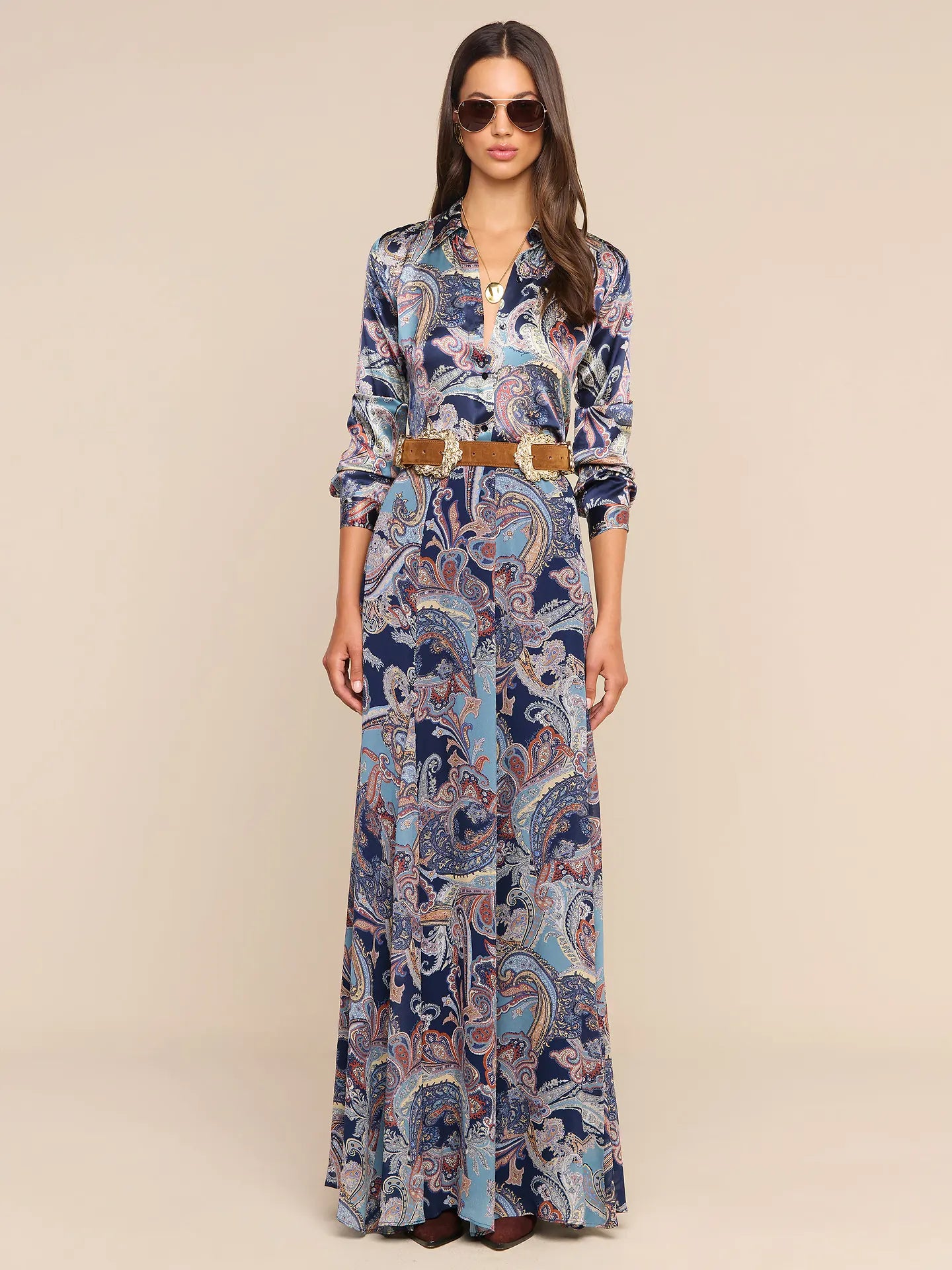 L'Agence Tyler Long-Sleeve Blouse - Midnight Multi Besarabian Paisley