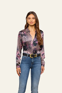 L'Agence Tyler Long-Sleeve Blouse Concord Grape Multiphoto Floral