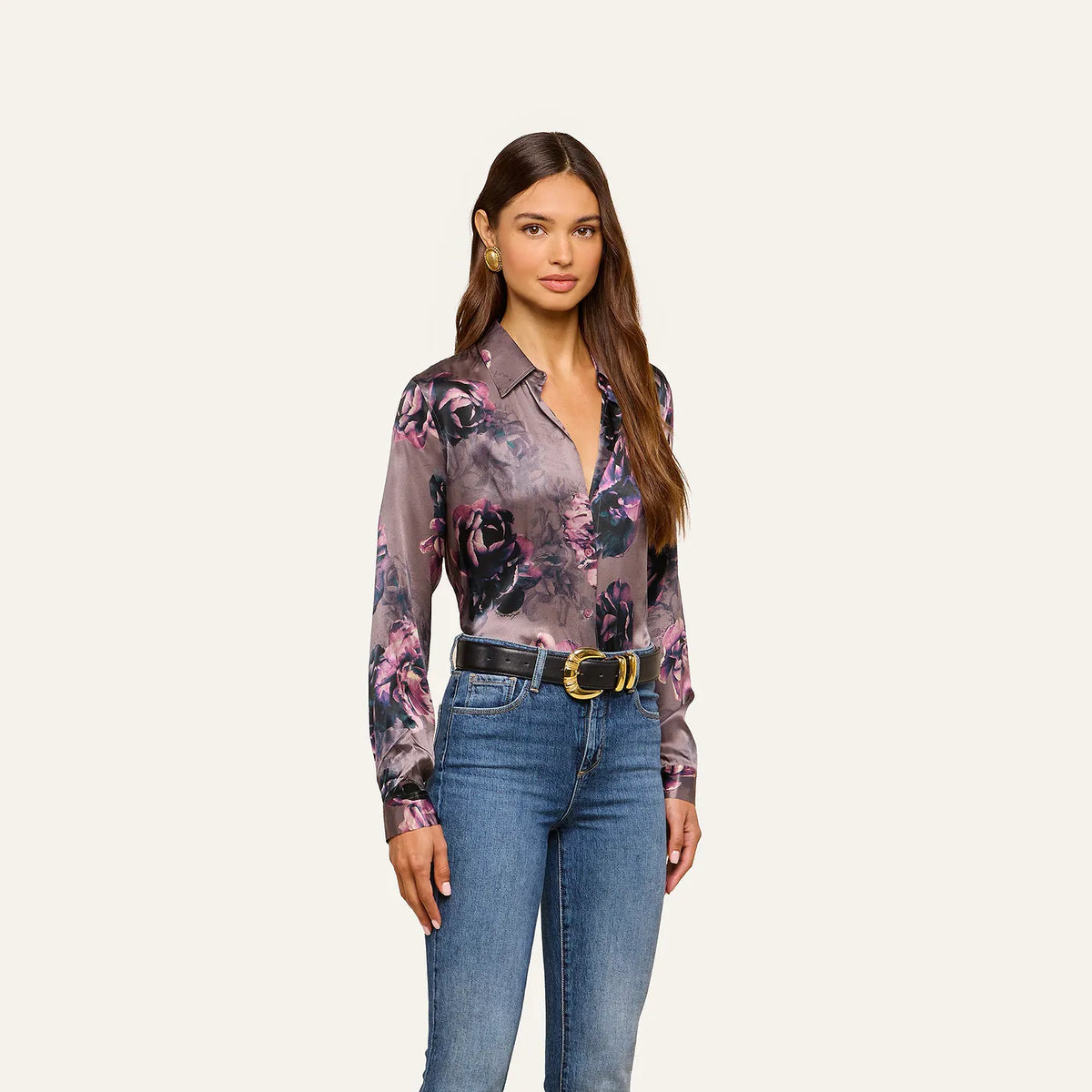 L'Agence Tyler Long-Sleeve Blouse Concord Grape Multiphoto Floral