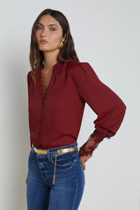 L'Agence Ava Lace Cuff Blouse V Neck