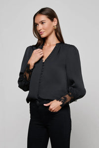 L'Agence Ava Blouse à Revers en Dentelle Noir